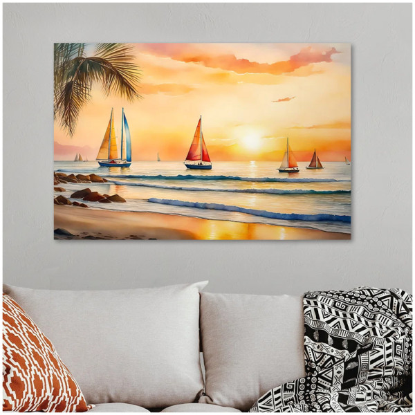 Πίνακας σε καμβά "Tropical Sails at the Sunset"  ψηφιακής εκτύπωσης 100x70x3εκ. - Image 2