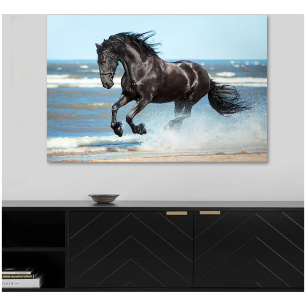 Πίνακας σε καμβά "Black Horse"  ψηφιακής εκτύπωσης 100x70x3εκ. - Image 2