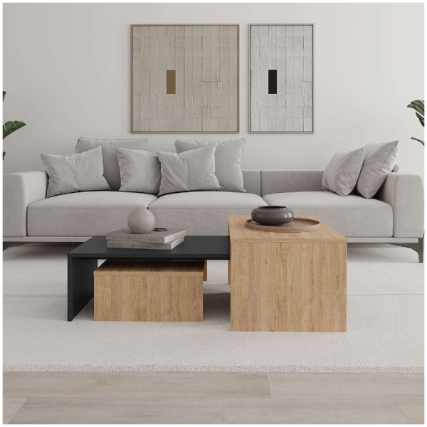 Τραπεζάκι σαλονιού σετ 3 τμχ. Kanta  χρώμα sapphire oak - silky black 80x50x40,5εκ. - Image 2