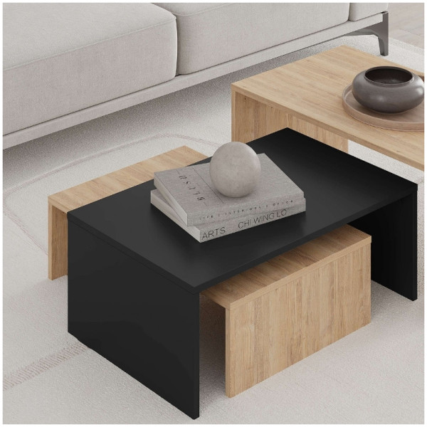 Τραπεζάκι σαλονιού σετ 3 τμχ. Kanta  χρώμα sapphire oak - silky black 80x50x40,5εκ. - Image 3