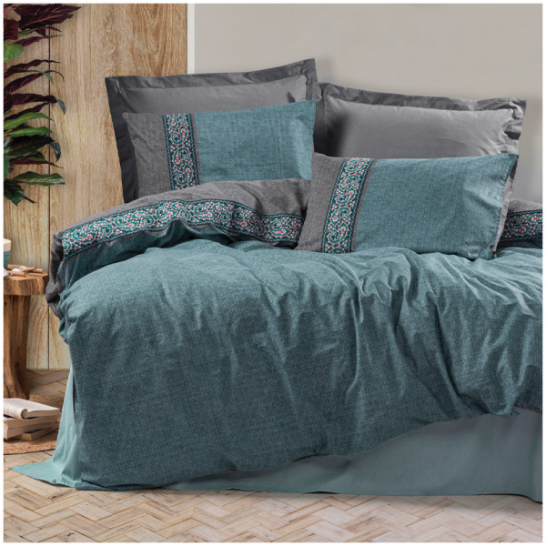 Σετ παπλωματοθήκη Ema Cotton Box 3 τμχ Μονή (160x220) χρώμα πετρόλ - Image 1