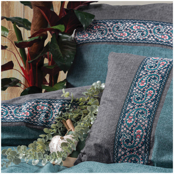Σετ παπλωματοθήκη Ema Cotton Box 3 τμχ Μονή (160x220) χρώμα πετρόλ - Image 2