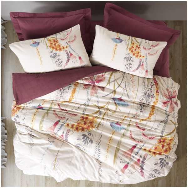 Σετ παπλωματοθήκη Flos Cotton Box 3 τμχ Μονή (160x220) χρώμα μπορντώ - Image 1