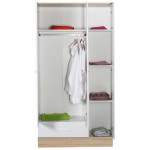 Ντουλάπα ρούχων Base  τρίφυλλη με συρτάρια χρώμα λευκό - sonoma 103x52x198εκ. - Image 2