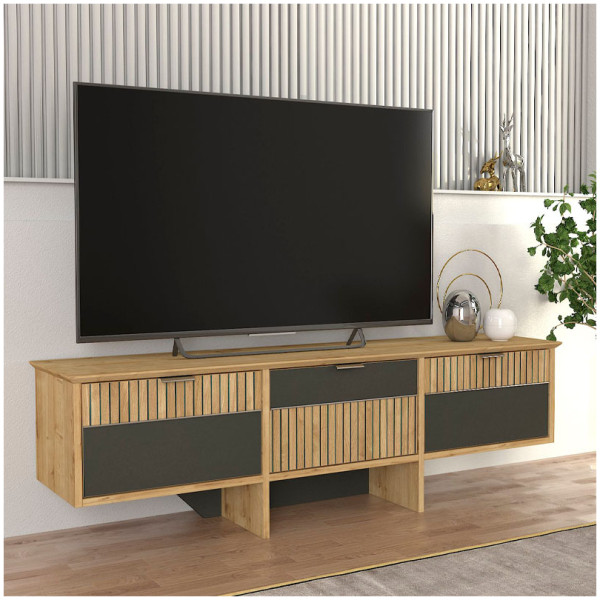 Έπιπλο τηλεόρασης Venita  χρώμα sapphire oak - ανθρακί 150x35x45,3εκ. - Image 1