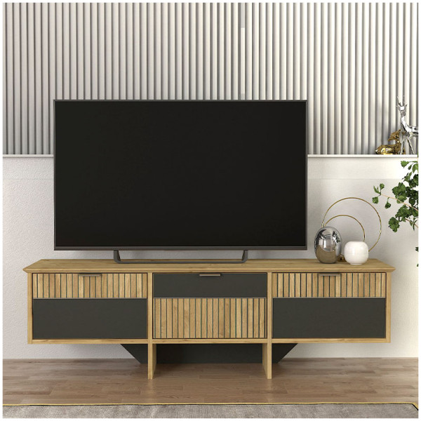 Έπιπλο τηλεόρασης Venita  χρώμα sapphire oak - ανθρακί 150x35x45,3εκ. - Image 3