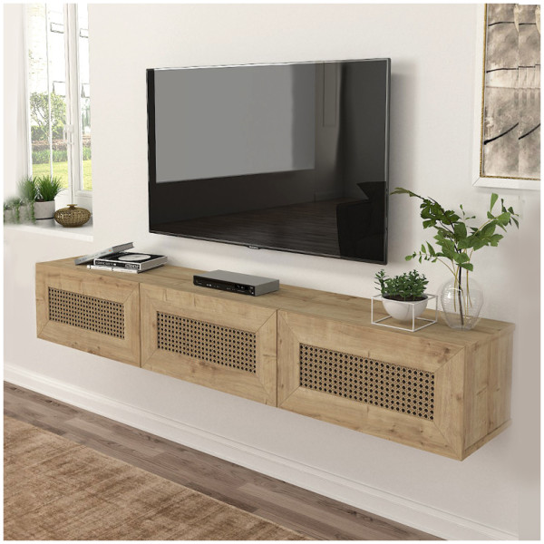 Έπιπλο τηλεόρασης επιτοίχιο Samuel  χρώμα sapphire oak 180x31,4x28,6εκ. - Image 1