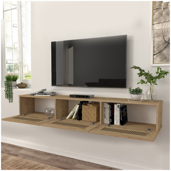 Έπιπλο τηλεόρασης επιτοίχιο Samuel  χρώμα sapphire oak 180x31,4x28,6εκ. - Image 2