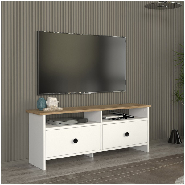 Έπιπλο τηλεόρασης Gradias  χρώμα λευκό - sapphire oak 120x29,6x46,8εκ. - Image 1