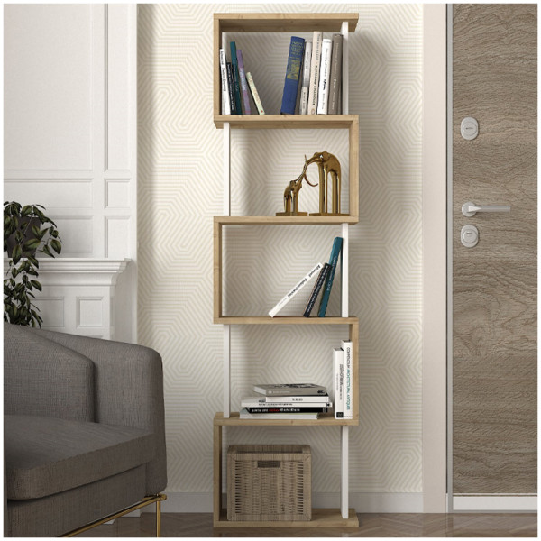 Βιβλιοθήκη Alvina  χρώμα sapphire oak - λευκό 45x19,6x158,8εκ. - Image 2