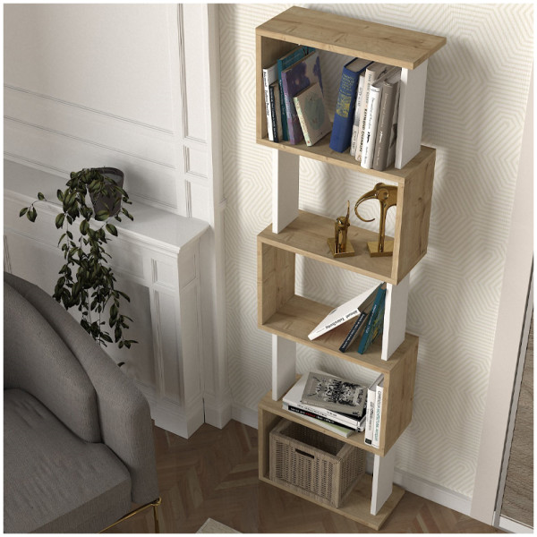 Βιβλιοθήκη Alvina  χρώμα sapphire oak - λευκό 45x19,6x158,8εκ. - Image 3
