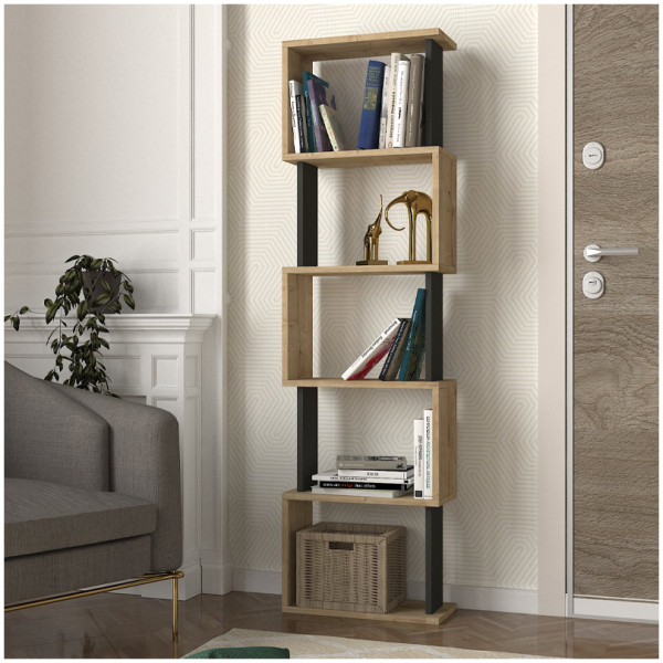 Βιβλιοθήκη Alvina  χρώμα sapphire oak - ανθρακί 45x19,6x158,8εκ. - Image 1