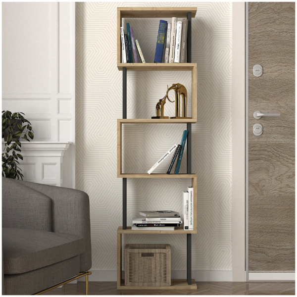 Βιβλιοθήκη Alvina  χρώμα sapphire oak - ανθρακί 45x19,6x158,8εκ. - Image 2