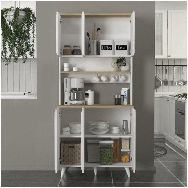Έπιπλο κουζίνας Potter 3  χρώμα λευκό - rota oak 90x40x196,1εκ. - Image 2