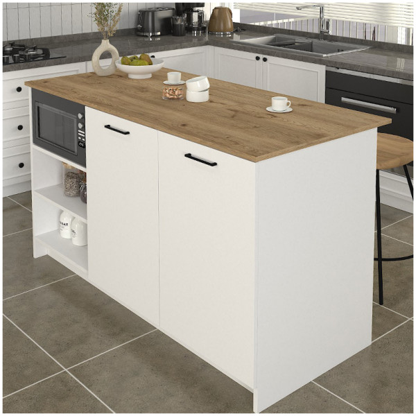 Τραπέζι - Πάγκος κουζίνας Peres  χρώμα λευκό - sepet oak 150x70x91,8εκ. - Image 1