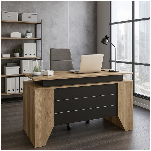 Γραφείο εργασίας Remida  χρώμα sepet oak - ανθρακί 140x60x76,9εκ. - Image 1