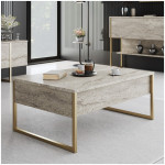 Τραπεζάκι σαλονιού Luxe  χρώμα travertine - χρυσό 90x60x40εκ. - Image 2