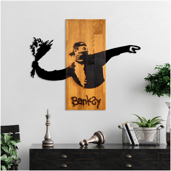 ΔΙΑΚΟΣΜΗΤΙΚΟ ΤΟΙΧΟΥ BANKSY HM4757-ΦΥΛΛΑ ΜΕΤΑΛΛΟΥ ΜΑΥΡΑ-ΞΥΛΟ 69x3(βάθος)x58Υεκ. - Image 2