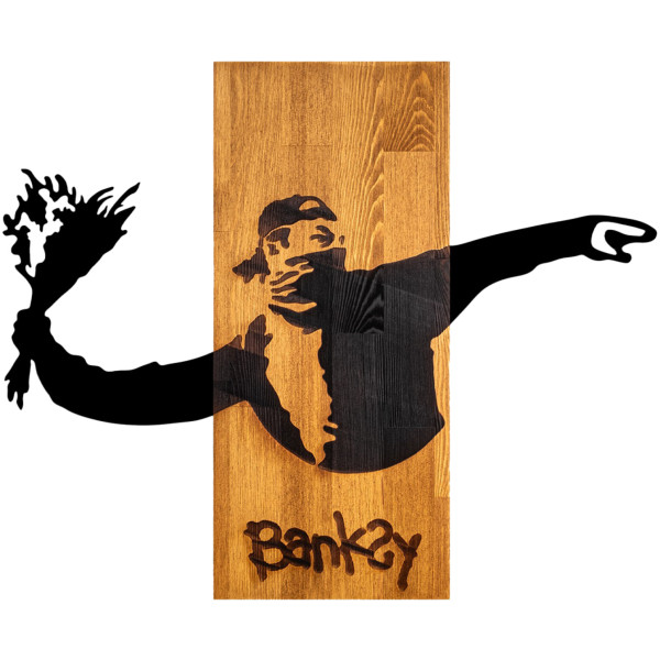 ΔΙΑΚΟΣΜΗΤΙΚΟ ΤΟΙΧΟΥ BANKSY HM4757-ΦΥΛΛΑ ΜΕΤΑΛΛΟΥ ΜΑΥΡΑ-ΞΥΛΟ 69x3(βάθος)x58Υεκ. - Image 1