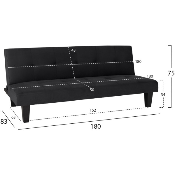 ΚΑΝΑΠΕΣ ΚΡΕΒΑΤΙ ODESSA HM3000.14 ΜΑΥΡΟ ΒΕΛΟΥΔΟ 180x83x75Y εκ. - Image 2