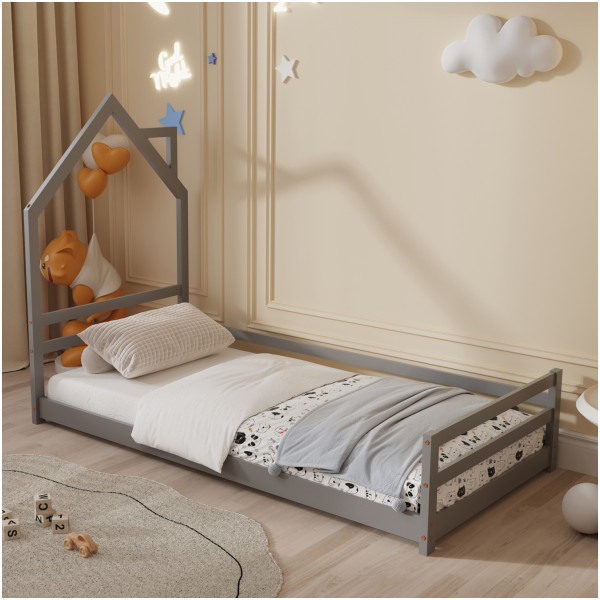 ΚΡΕΒΑΤΙ ΠΑΙΔΙΚΟ HOUSER HM676.05 τ.MONTESSORI ΞΥΛΟ ΠΕΥΚΟ ΓΚΡΙ- 190x90εκ - Image 2
