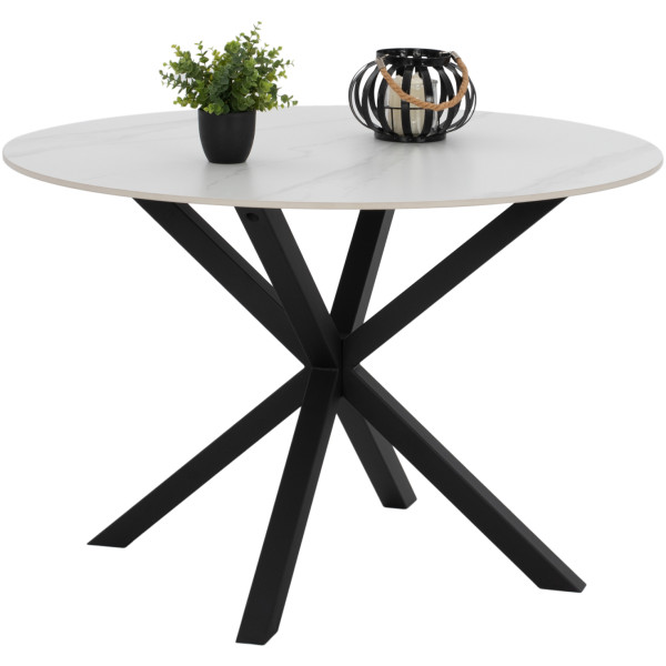ΤΡΑΠΕΖΙ ΤΡΑΠΕΖΑΡΙΑΣ ΣΤΡΟΓΓΥΛΟ SYNTEC HM9309.02 SINTERED STONE ΛΕΥΚΟ ΜΕΤΑΛ.ΠΟΔΙΑ Φ115x75Y εκ. - Image 1