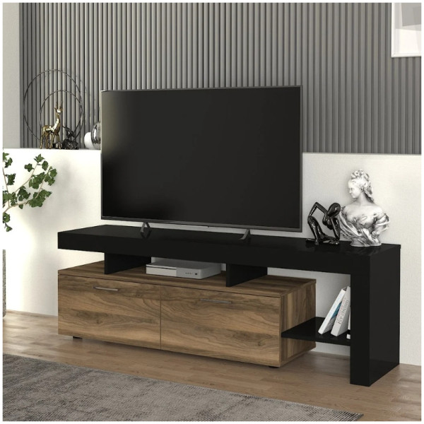 Έπιπλο τηλεόρασης Acnes  χρώμα μαύρο - καρυδί 160x40x53εκ. - Image 1