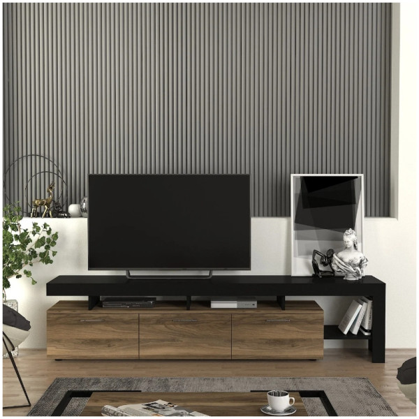 Έπιπλο τηλεόρασης Acnes  χρώμα μαύρο - καρυδί 220x40x52εκ. - Image 3