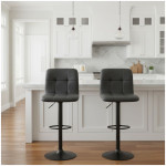 Σκαμπό μπαρ Carmelo  με ρυθμιζόμενο ύψος PU μαύρο - βάση μαύρο ματ 45x42x90/113εκ. - Image 2