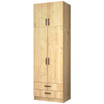 Ντουλάπα ρούχων Ricardo  δίφυλλη με πατάρι και συρτάρια χρώμα φυσικό οξιάς 80x51,8x240εκ.