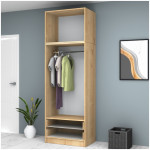 Ντουλάπα ρούχων Ricardo  δίφυλλη με πατάρι και συρτάρια χρώμα φυσικό οξιάς 80x51,8x240εκ. - Image 3