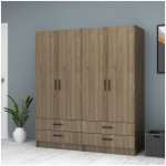 Ντουλάπα ρούχων Ricardo  τετράφυλλη με συρτάρια χρώμα καρυδί 160x51,8x181εκ. - Image 3