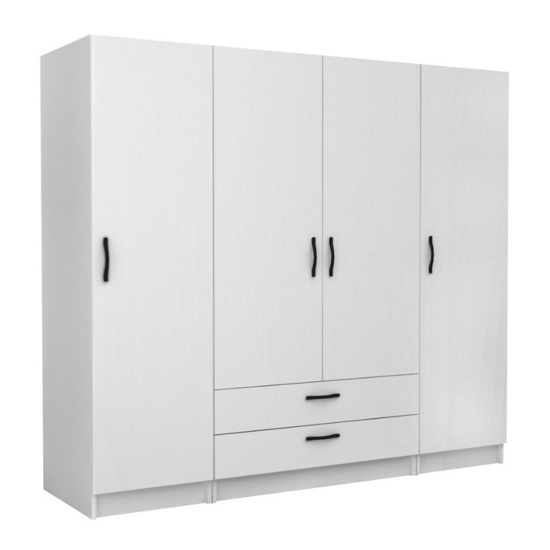 Ντουλάπα ρούχων Victoria  τετράφυλλη με συρτάρια χρώμα λευκό 200x60x181εκ.