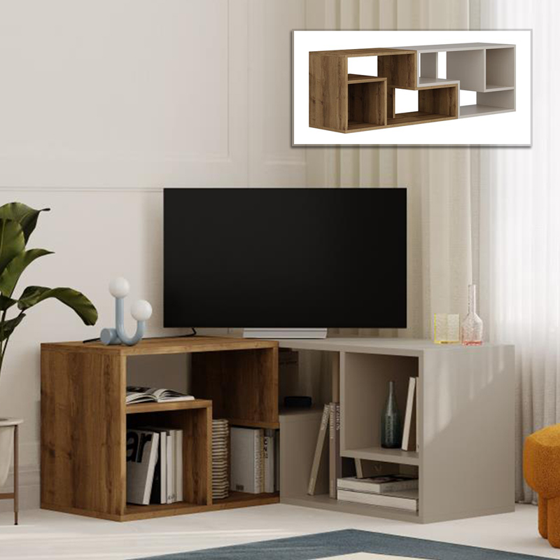 Έπιπλο τηλεόρασης Glis  πολυμορφικό χρώμα ανοιχτό καρυδί - sandstone 145x35x44,8εκ.