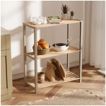 Ραφιέρα δαπέδου - Τραπεζάκι βοηθητικό ξύλινο - πλαστικό χρώμα φυσικό - μπεζ 65x29x78εκ.