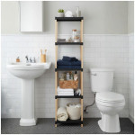 Ραφιέρα δαπέδου πλαστική - ξύλινη χρώμα φυσικό - μαύρο 28x25x137εκ. - Image 2