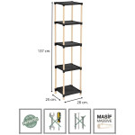 Ραφιέρα δαπέδου πλαστική - ξύλινη χρώμα φυσικό - μαύρο 28x25x137εκ. - Image 3