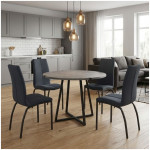 Σετ τραπεζαρία 5τμχ Rubes - Fina  χρώμα γκρι σκυροδέματος - ανθρακί Ø100x78εκ.