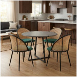 Σετ τραπεζαρία 5τμχ Rubes - Jacob  χρώμα γκρι σκυροδέματος - κυπαρισσί Ø100x78εκ.