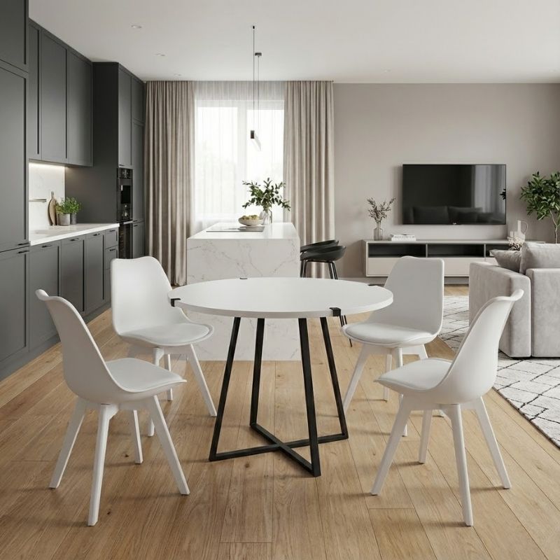 Σετ τραπεζαρία 5τμχ Rubes - Viva  χρώμα λευκό Ø100x78εκ.