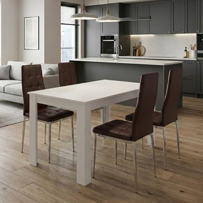 Σετ τραπεζαρία 5τμχ Darlen - Rosa  χρώμα λευκό - καφέ/χρωμίου πόδι 125x72x74εκ.