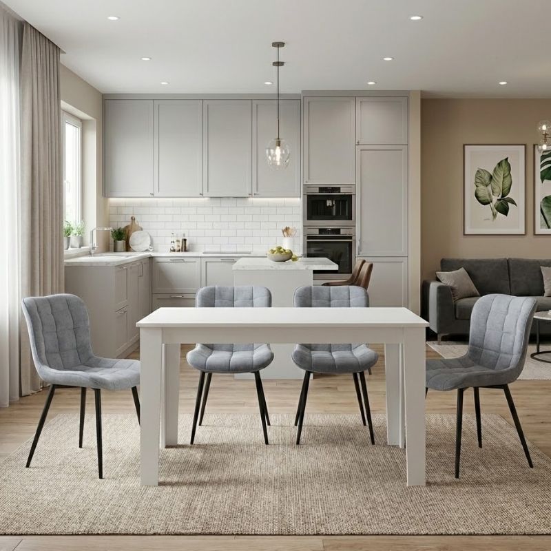 Σετ τραπεζαρία 5τμχ Darlen - Chiara  χρώμα λευκό - γκρι 125x72x74εκ.