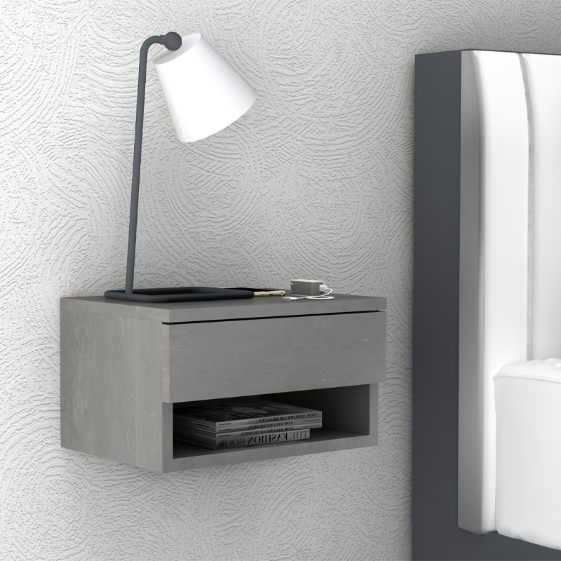 Κομοδίνο επιτοίχιο Mary  χρώμα γκρι σκυροδέματος 40x30x23εκ.