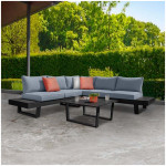 Σαλόνι κήπου γωνιακό Lyra  σετ 3 τμχ μέταλλο - ξύλο χρώμα μαύρο