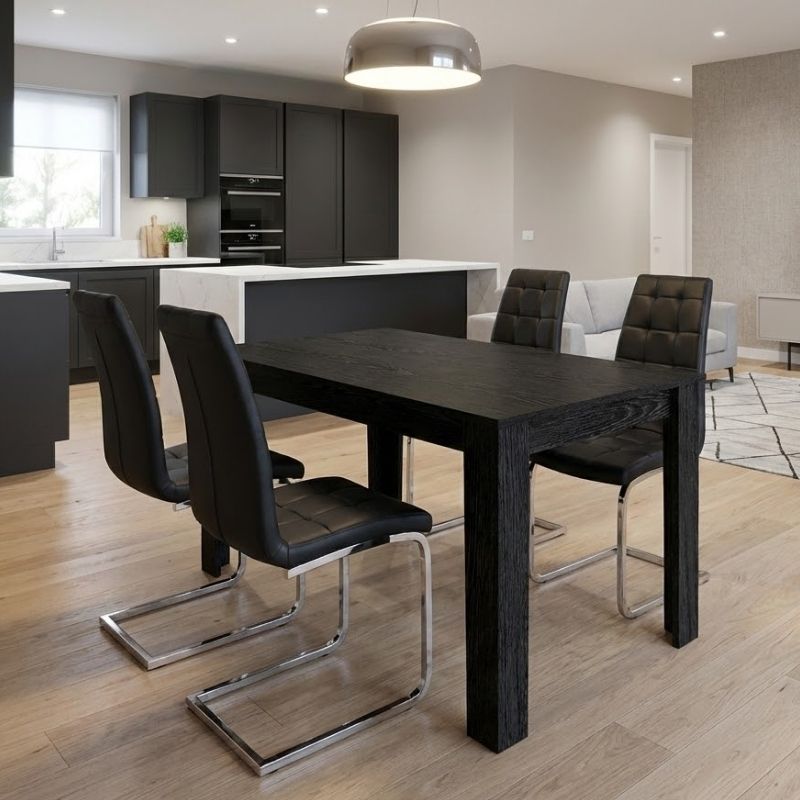 Σετ τραπεζαρία 5τμχ Darlen - Vela  χρώμα sencron black - μαύρο 125x72x74εκ.