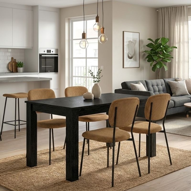 Σετ τραπεζαρία 5τμχ Darlen - Kevin  χρώμα sencron black - μουσταρδί 125x72x74εκ.