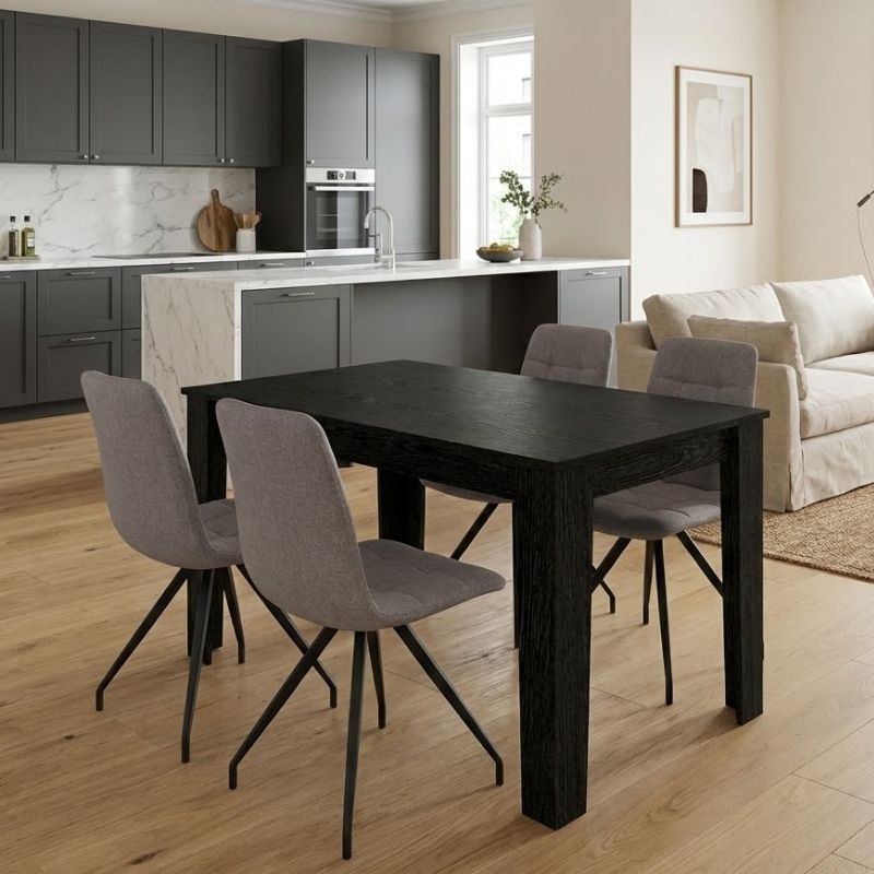 Σετ τραπεζαρία 5τμχ Darlen - Bianca  χρώμα sencron black - ανοιχτό μπεζ 125x72x74εκ.