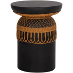 ΒΟΗΘΗΤΙΚΟ ΤΡΑΠΕΖΙ PRILEP HM18159.01 FIBER CEMENT ΜΑΥΡΟ & RATTAN--Φ60x76,5Υεκ