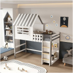 ΚΟΥΚΕΤΑ ΠΑΙΔΙΚΗ ΜΕ ΡΑΦΙΑ HOMI HM21321 ΞΥΛΟ ΠΕΥΚΟΥ ΛΕΥΚΟ/ΓΚΡΙ--ΜΕ ΣΤΡΩΜΑ 90x190εκ - Image 2