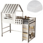 ΚΟΥΚΕΤΑ ΠΑΙΔΙΚΗ ΜΕ ΡΑΦΙΑ HOMI HM21321 ΞΥΛΟ ΠΕΥΚΟΥ ΛΕΥΚΟ/ΓΚΡΙ--ΜΕ ΣΤΡΩΜΑ 90x190εκ